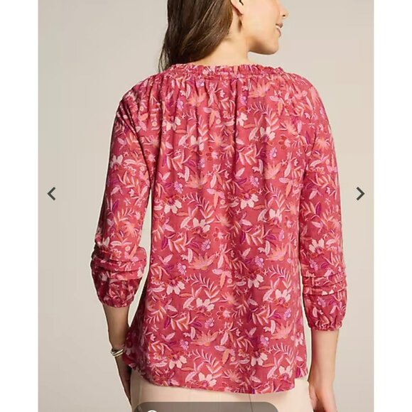 J Jill Printed Convertible Shoulder Top Women Plus 2X Pink Floral 3/4 Sleeves - Picture 4 of 11